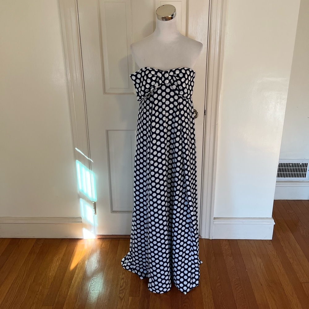 NWT J. Crew Polka Dot Strapless Bow Front Maxi Dress size 6 READ DEFECT
